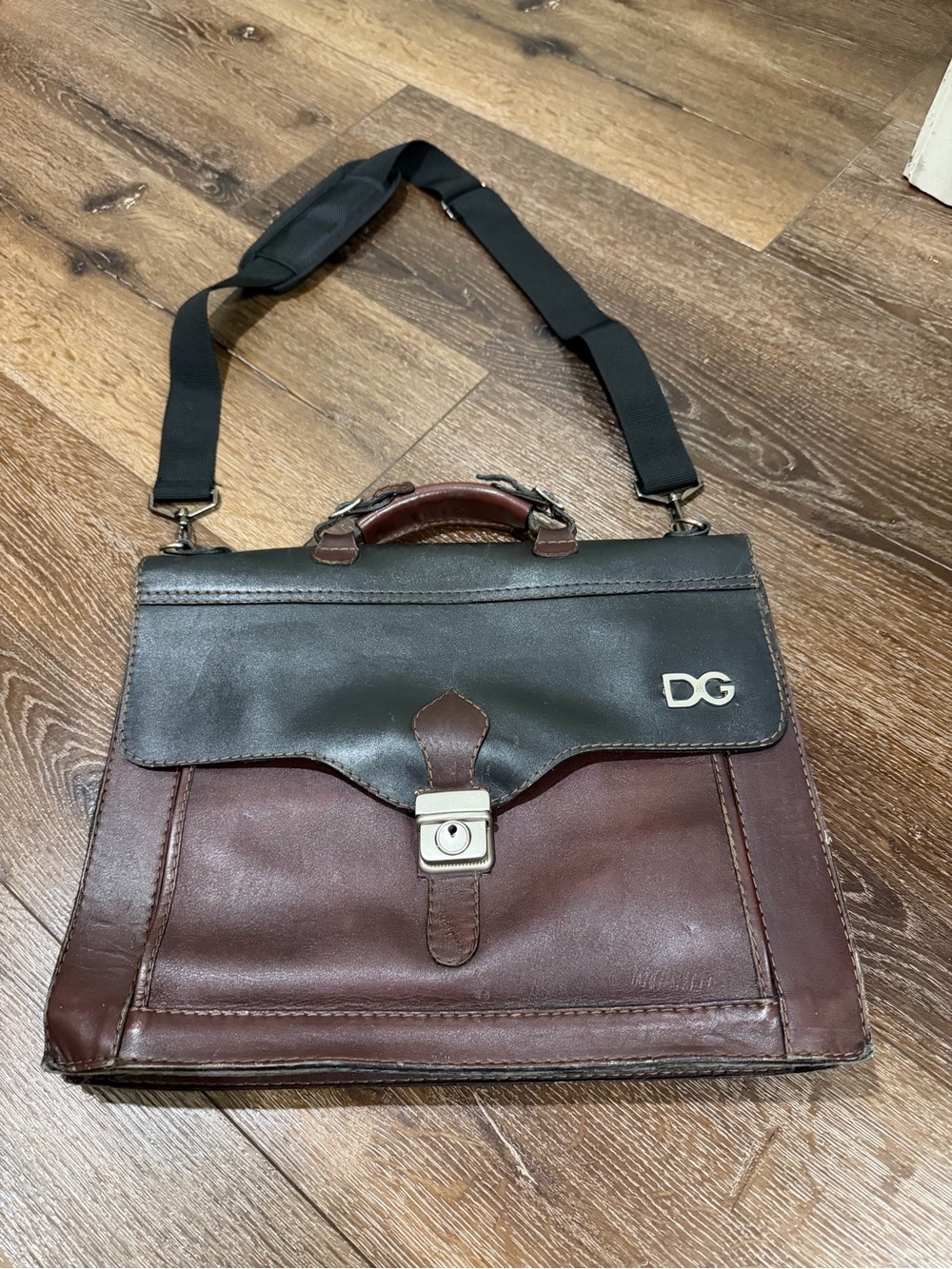 Vintage Men’s Two-Tone D&G Black and Burgundy Leather Briefcase